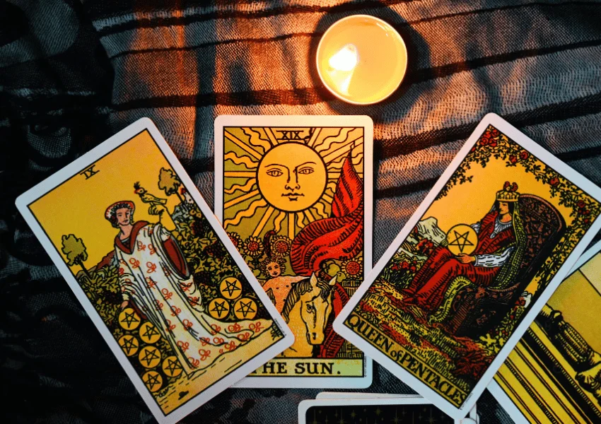 Tarot cards spread on a table
